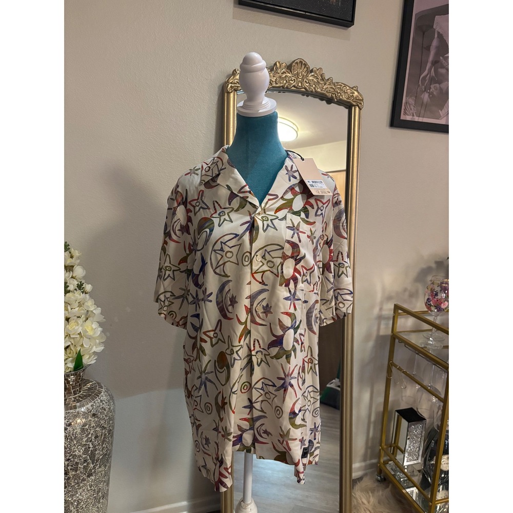 Scotch & Soda Mens Celestial Sun Moon Star Print Camp Shirt Cream Multi Large